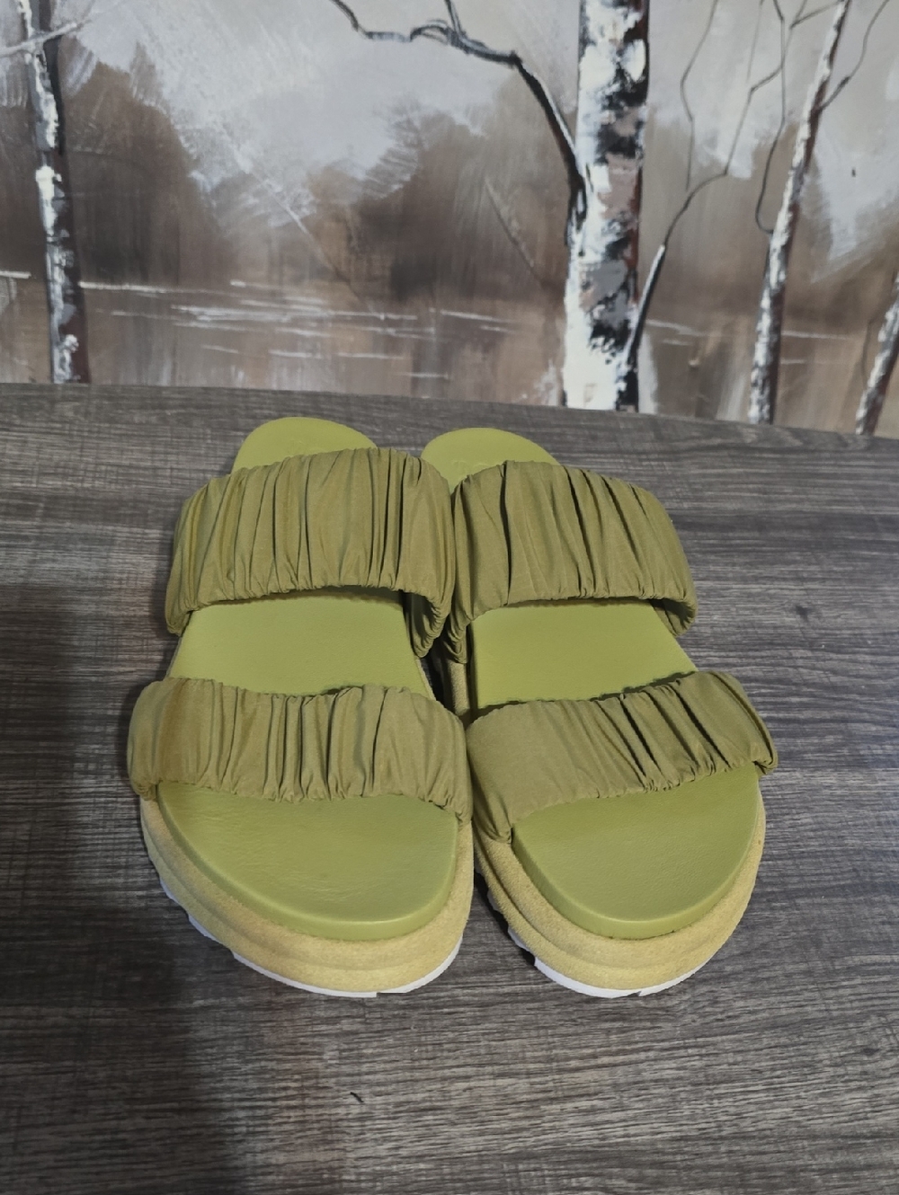 Women's Sorel Olive Green Ruched Slide Sandals